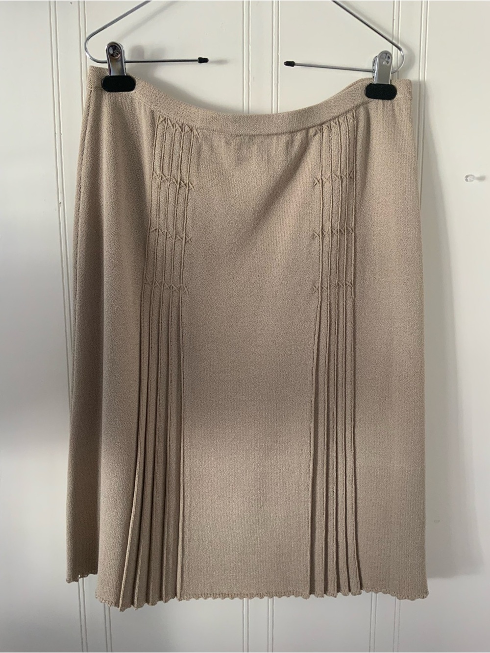 St. John Taupe Knit Pleated-Panel Mini Skirt